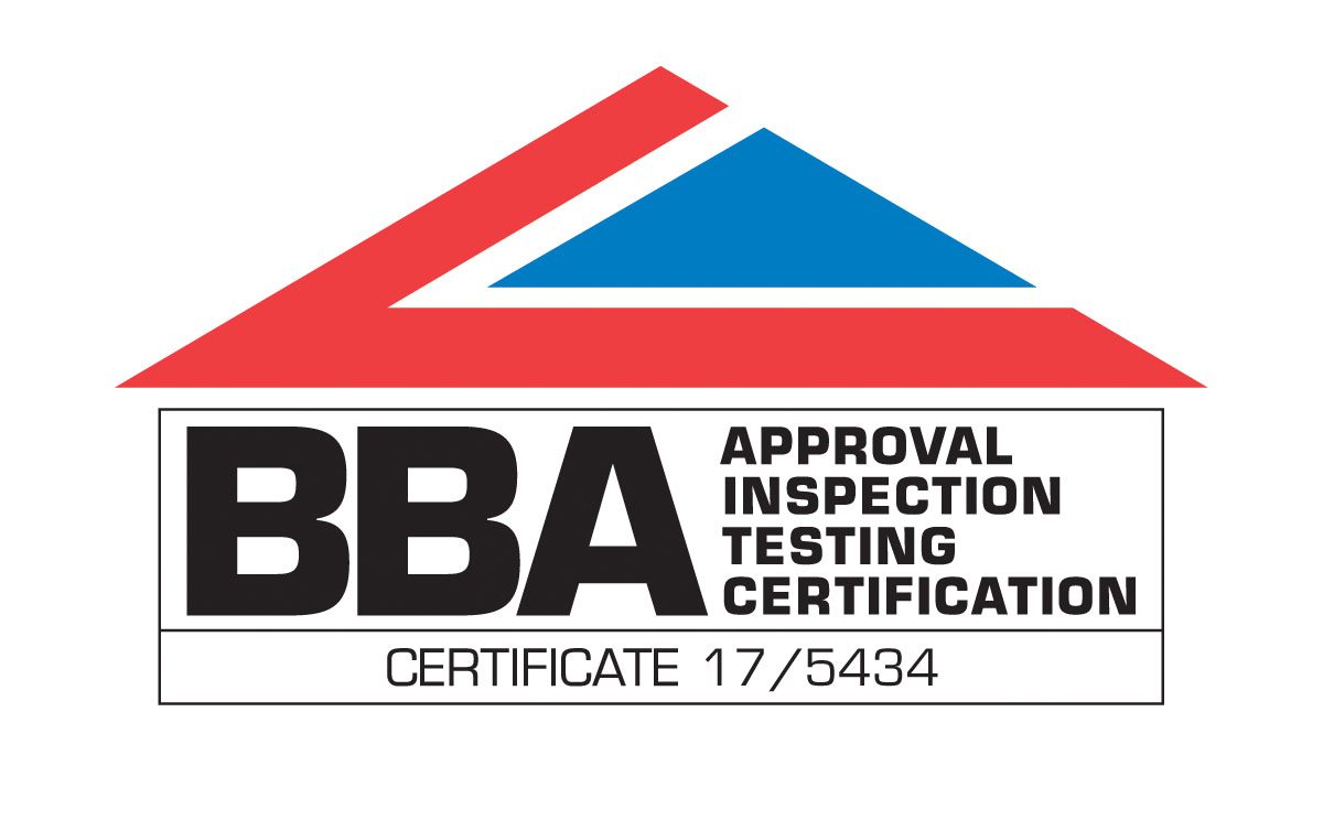 BBA logo with certificate number 17/5434 and text: Approval, Inspection, Testing, Certification.