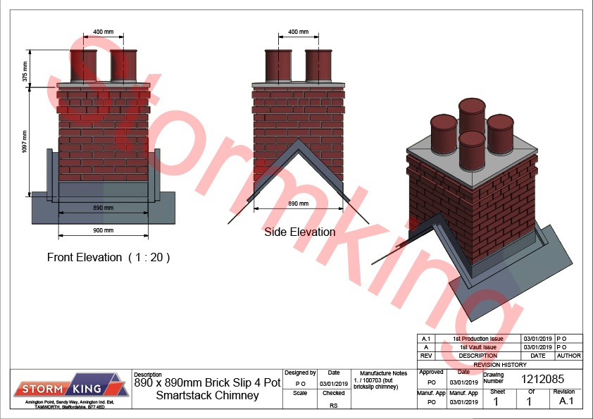 Stormking - Brickslip 4 Pot Chimney