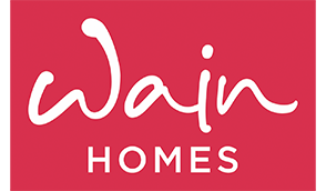 Wain Homes logo with white text on a red background.