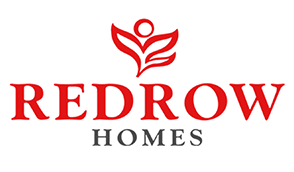 Redrow Homes logo with red stylised flower and bold red and grey text.
