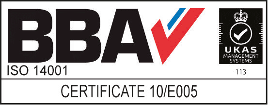 BBA ISO 9001 logo for GRP Building Components with a red tick and UKAS Systems badge.